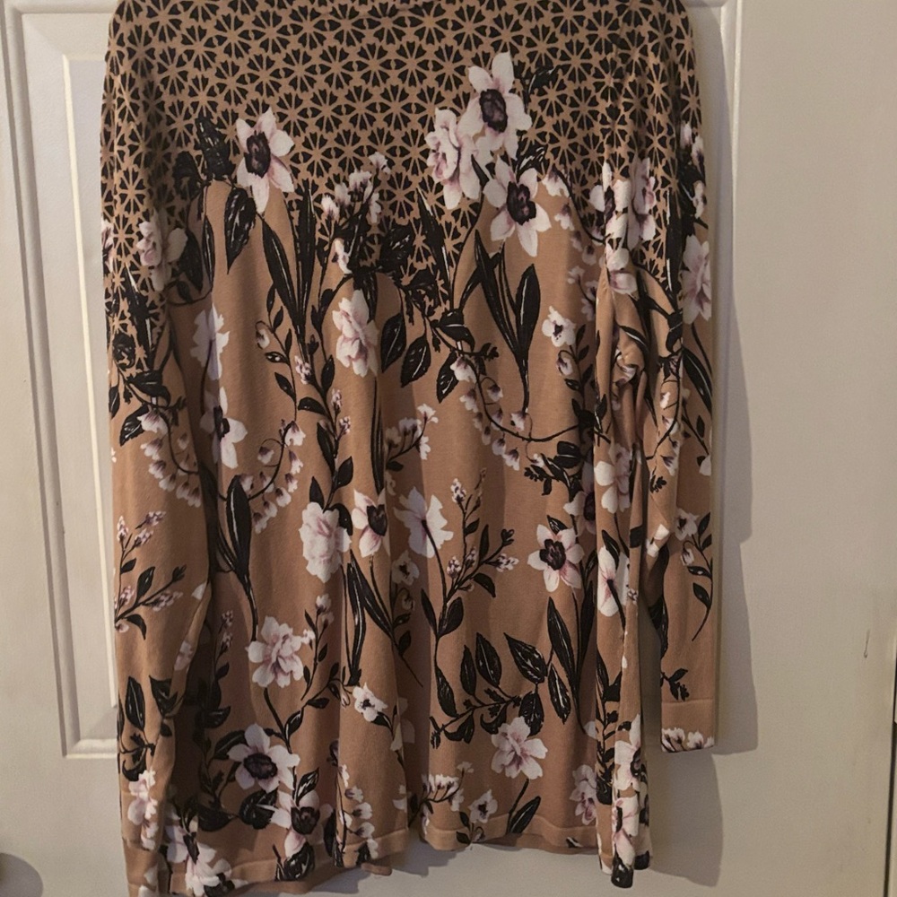 Isaac Mizrahi Live Plus Size 2X Floral Cardigan & 1X Top Matching Set - Picture 4 of 5